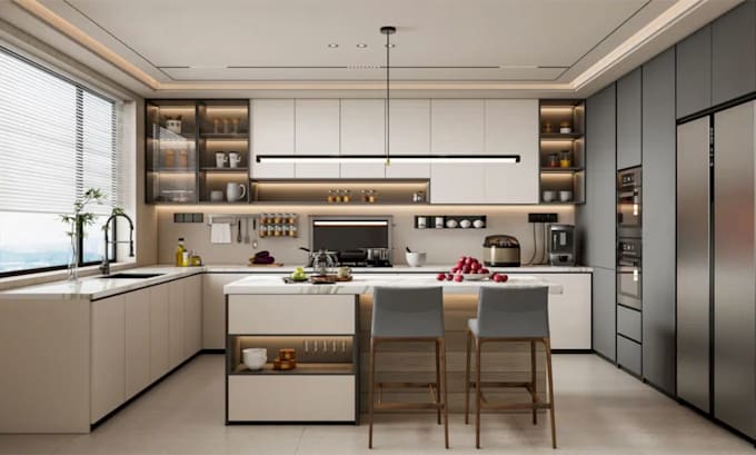 do interior design, kitchen design, 3d remodeling and rendering kitchen interior