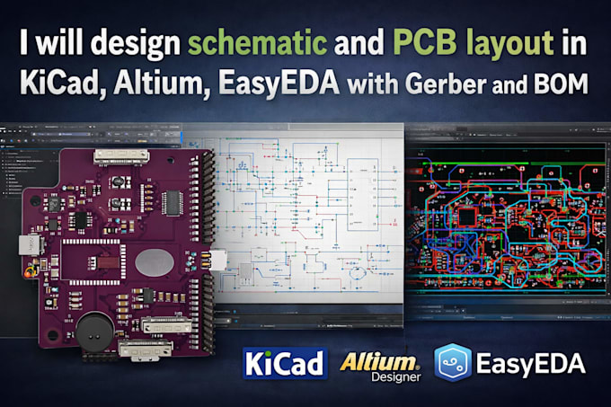 Design schematic and pcb layout in kiccad altium easyeda with gerber ...