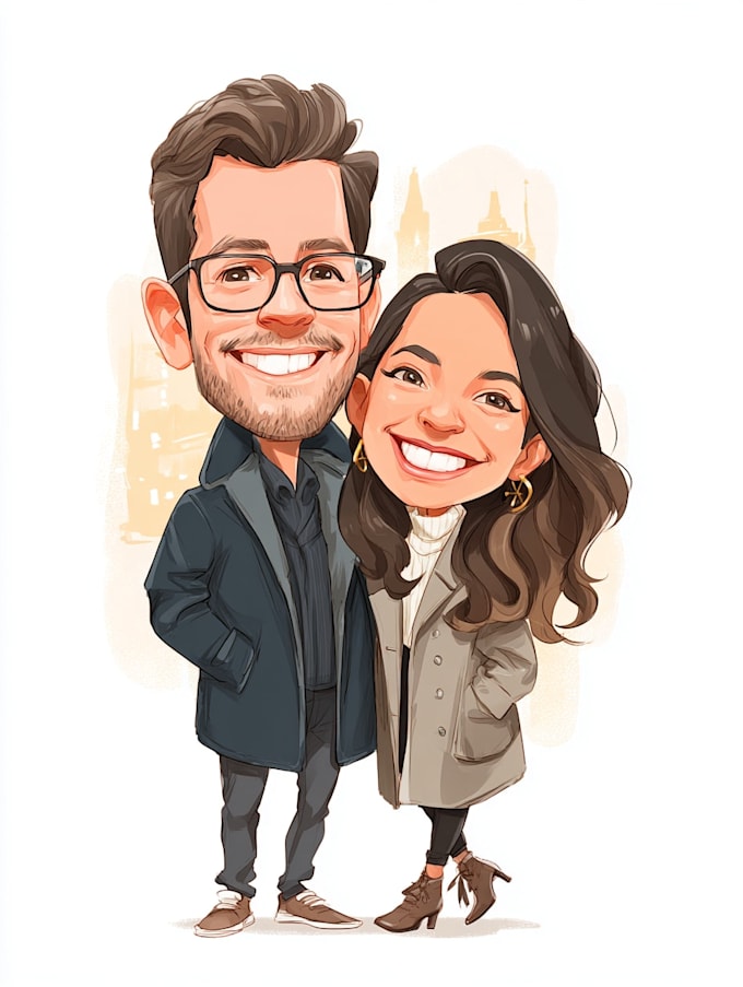 create professional caricatures for couples or wedding gift
