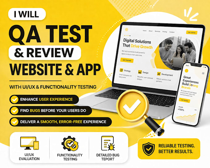 qa test and review website and app with UI UX and functionality testing
