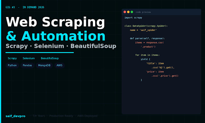 build a web scraping pipeline using scrapy or selenium