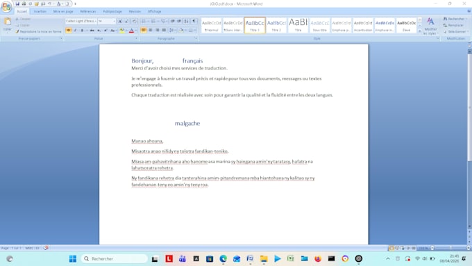traduction rapide francais malgache