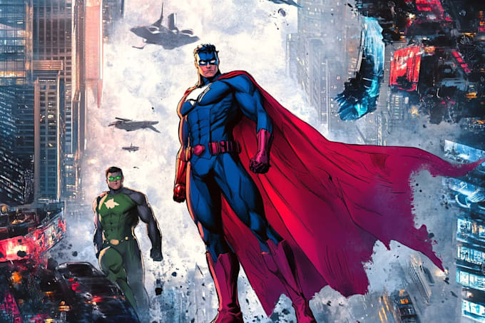 draw superhero comic art with clean style and strong composition