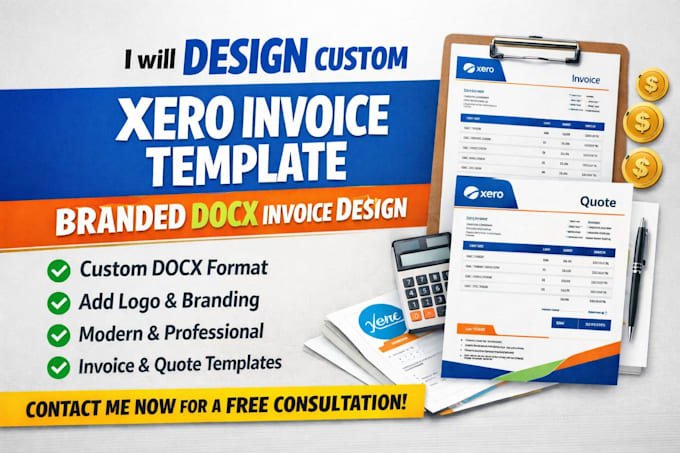 design custom xero invoice template branded docx invoice theme design