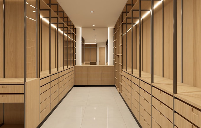 design your walk in closet and wardrobe with realistic 3d render
