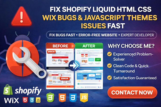 Fix shopify liquid html css wix bugs and resolve javascript theme issue ...
