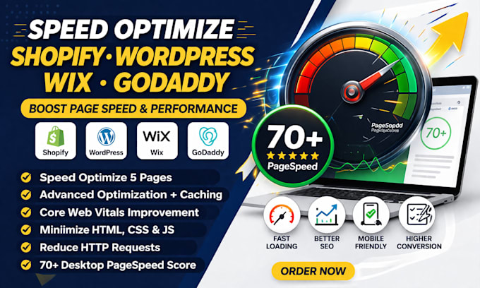 fix slow shopify wordpress wix godaddy speed optimization website page speed up