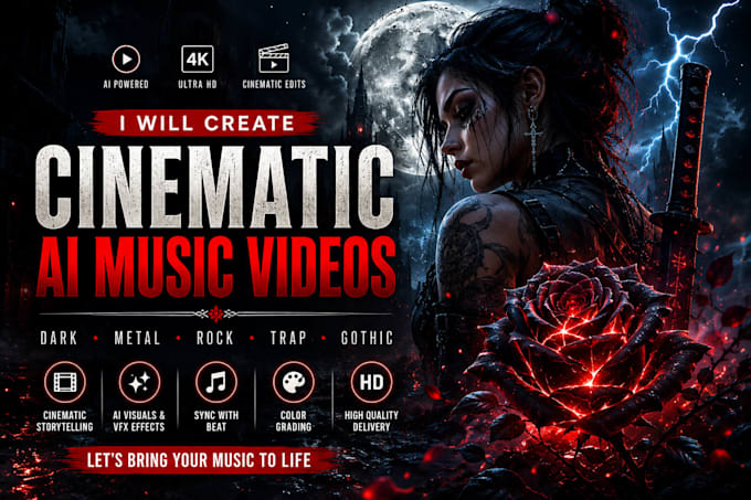 produce dark gothic post punk, metal industrial ai music video