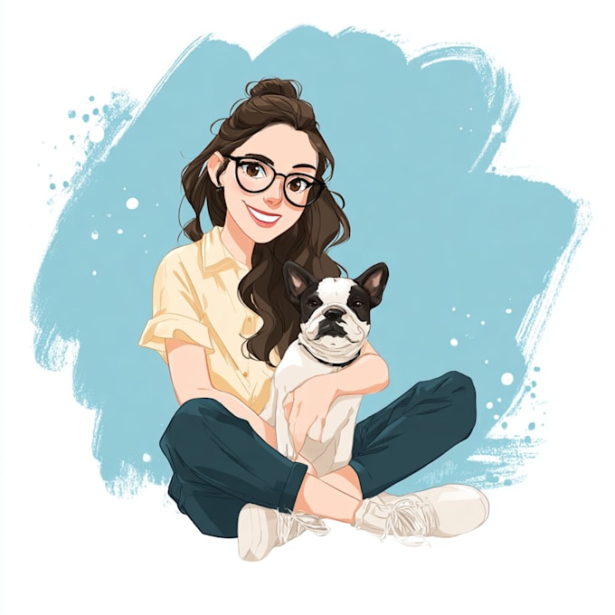 draw cartoon digital pet and human portrait
