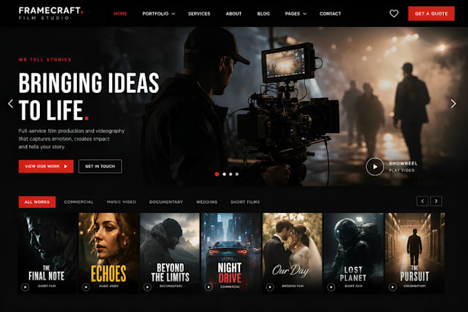design film studio website videographer website portfolio website