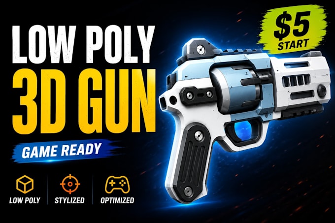 design stylized low poly 3d gun model for your game