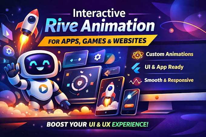 create interactive rive or lottie animation for apps, games, websites animation