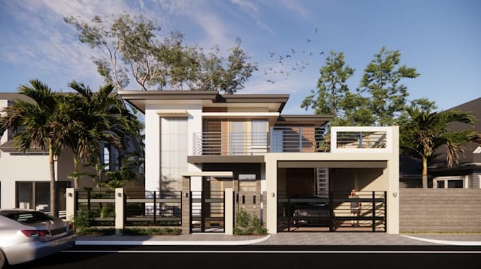 reconstruct two story building, house elevation remodel, cgi external UK house