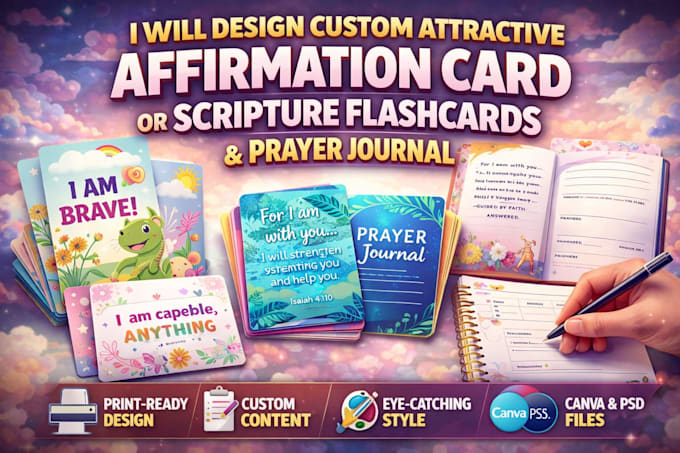 design custom attractive affirmation card or scripture flashcards prayer jornal