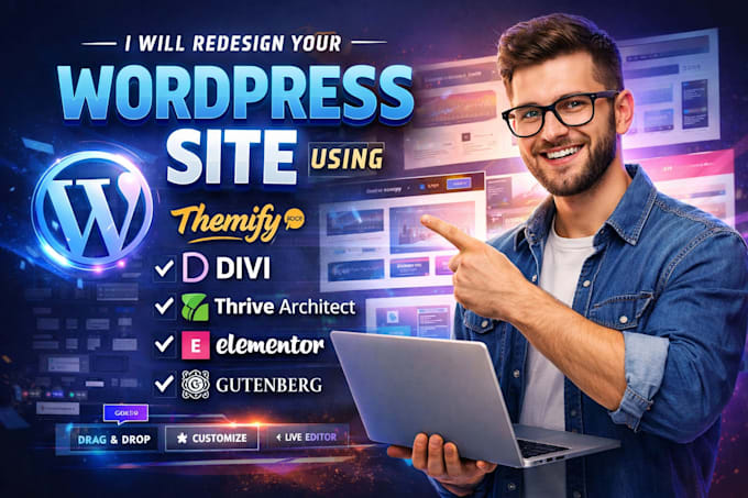redesign wordpress site using themify divi thrive architect elementor gutenberg