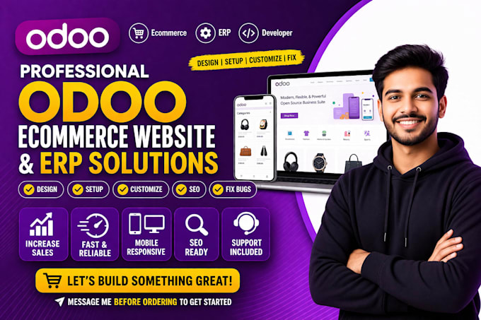 develop odoo ecommerce website design, erp setup, customization, SEO, fix bugs