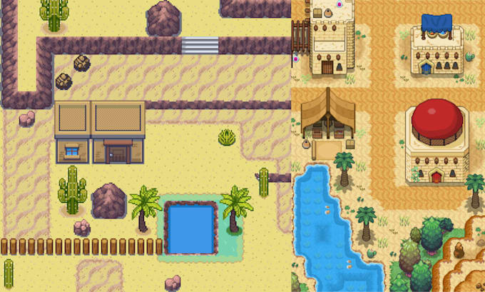 design 2d top down pixel art tileset rpg game map pixel background game asset