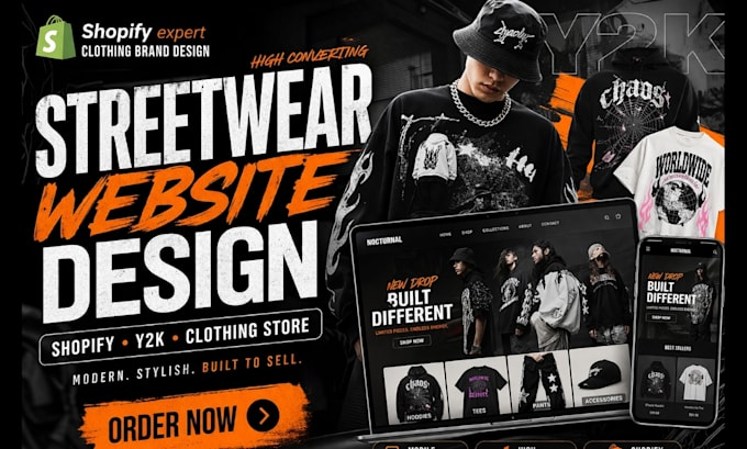 design streetwear website clothing brand store,y2k shopify store