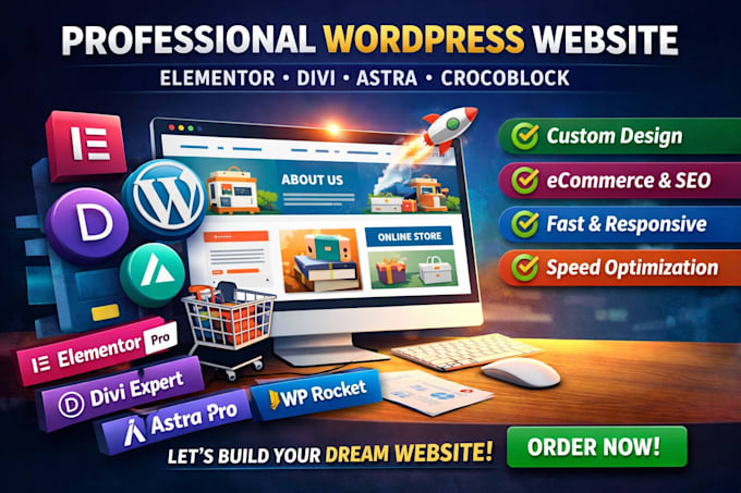 design wordpress website with elementor pro astra divi expert pro