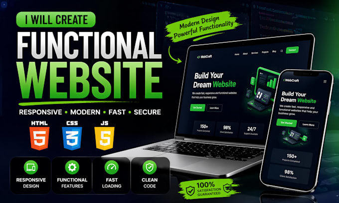 create responsive HTML CSS java script frontend website