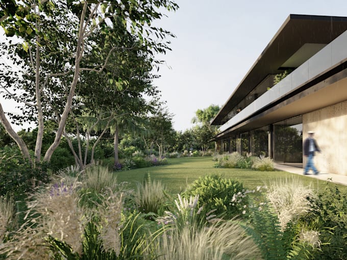 create premium 3d landscape renders with trendy naturalistic planting