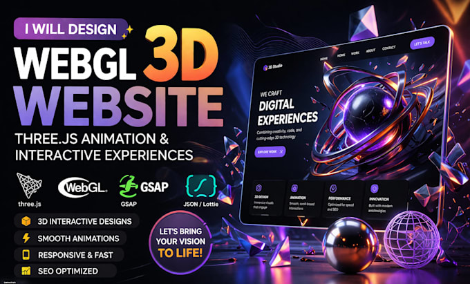 design webgl 3d website animation three js json animation 3d interactive website