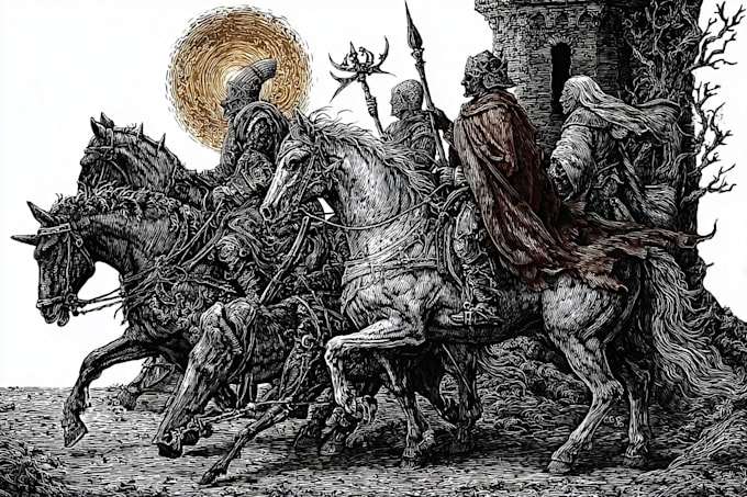 make a medieval woodcut style illustration