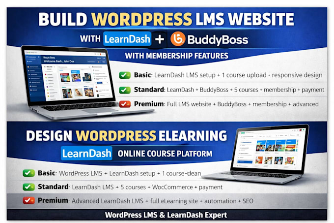 Design and develop wordpress lms elearning website with learndash ...