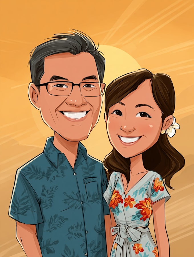 create professional caricatures for couples or wedding gift