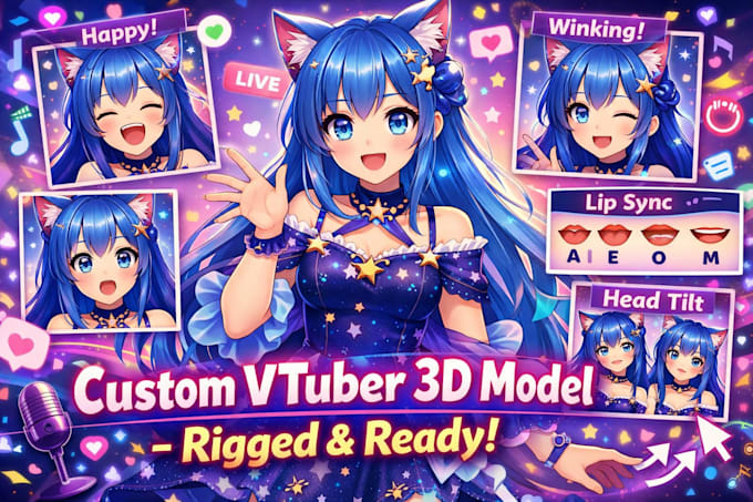 create custom anime style vroid 3d vtuber model with live2d 3d character rigging