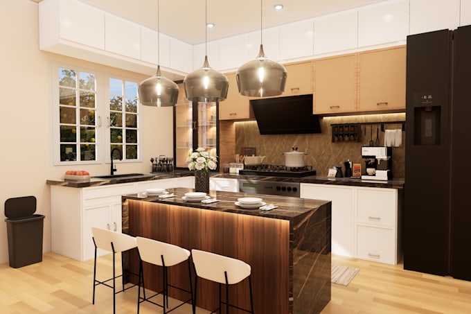 do kitchen 3d interior using sketchup and d5 rendering