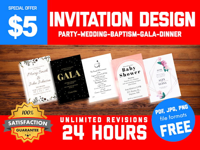 design invitations for wedding, birthday, baptism, or gala