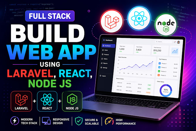 build full stack web app using laravel, react, node js