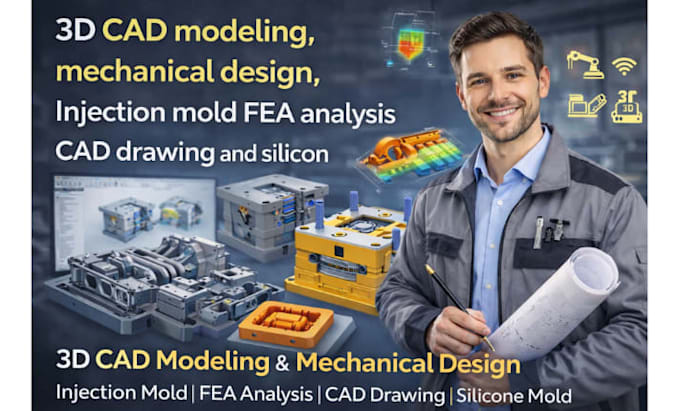 do 3d cad modeling, mechanical design, injection mold fea analysis cad drawing