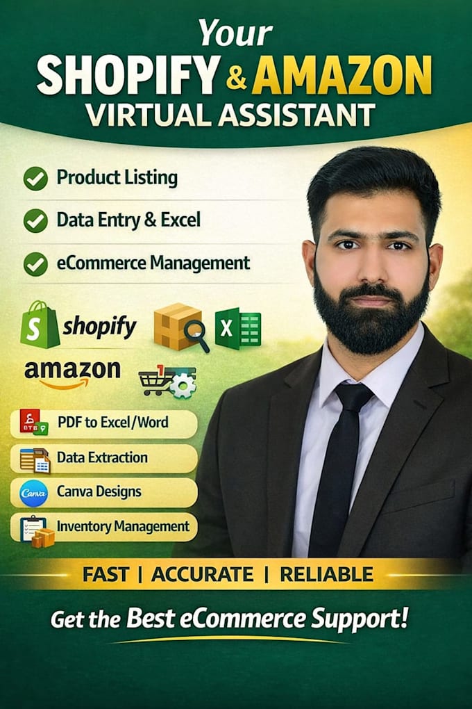 be your shopify amazon VA for product listing data entry and ecommerce ma