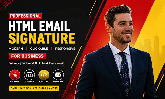 make professional modern HTML email signature clickable responsive for business