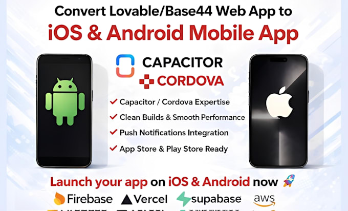 convert lovable or base44 to ios and andoid mobile app using capacitor cordova