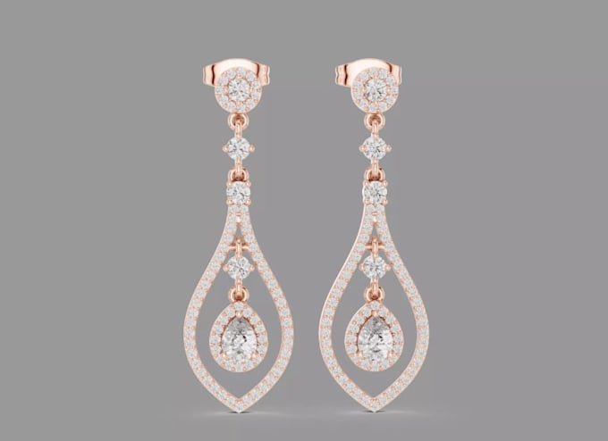 high end jewelry render, custom earrings design, gemstone design, stl 3d model