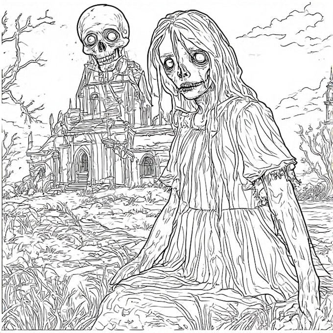 draw horror and gothic line art illustrations