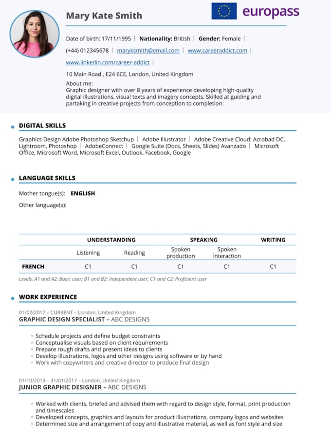 create professional europass CV, ats and cover letters and motivational letters