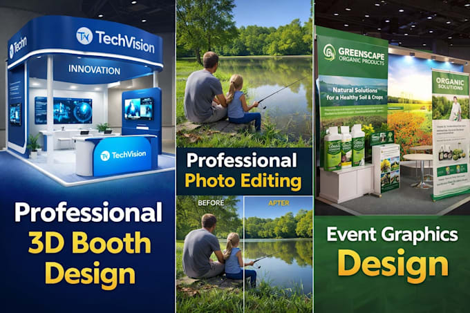 do booth designs, photo editing, logo, graphic design