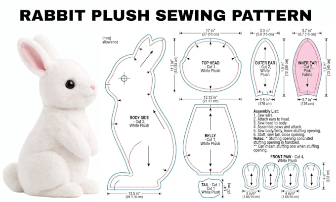 create custom plush toy sewing pattern for stuffed animal, oc or plushie design