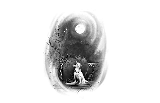 design tattoo dog howling moon logo