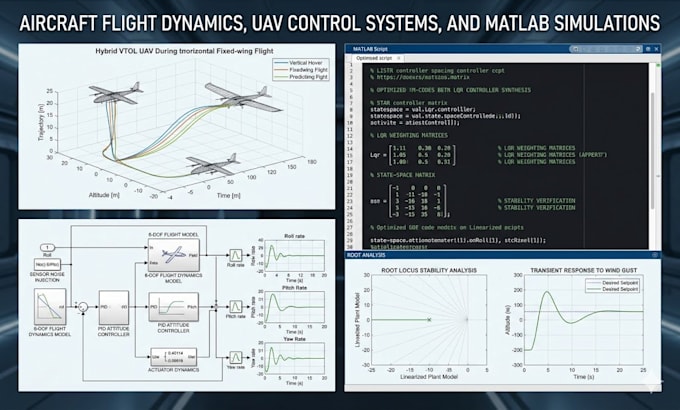 develop aircraft flight dynamics, uav control systems and matlab simulations