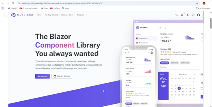 develop blazor and mudblazor web application with net core
