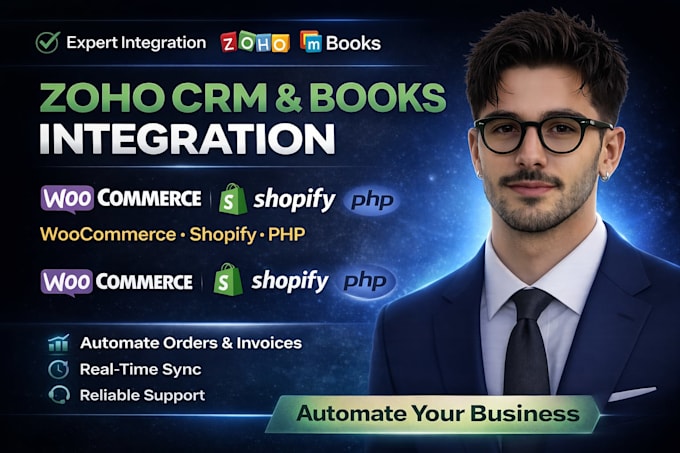 integrate zoho CRM, zoho books with woocommerce, shopify or PHP