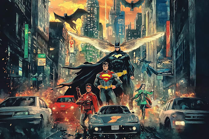 design original superhero comic characters and scenes