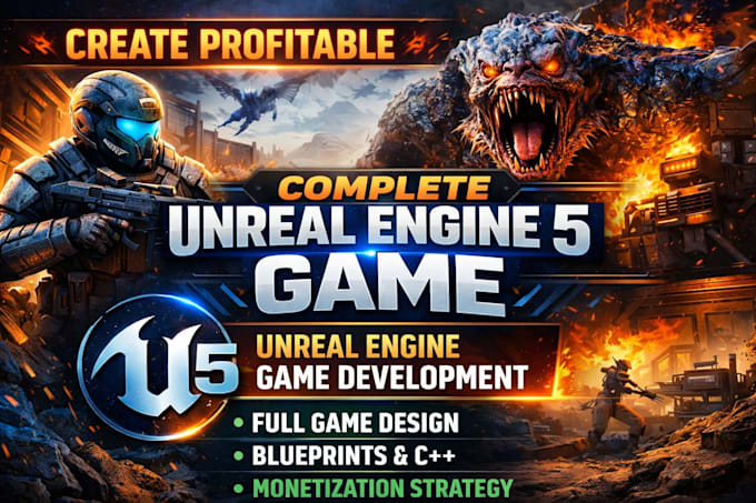 create profitable complete unreal engine 5 game, unreal engine game development