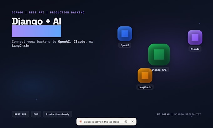 build a django rest API backend with openai, claude, or langchain integration