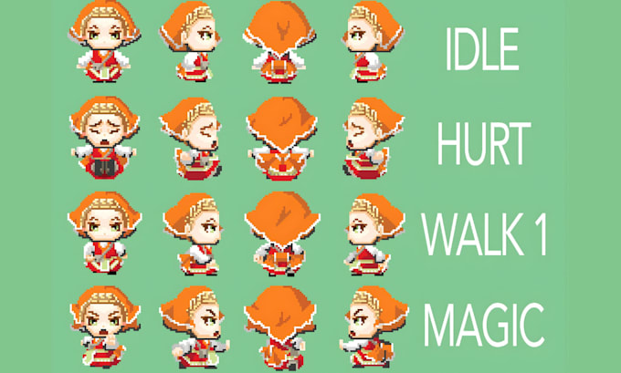 create pixel art 2d spritesheet animation, character for your games and projects